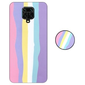 کاور گوشی شیائومی Redmi Note 9S / Pro مدل imd طرح رنگین کمانی پاستیلی به همراه پاپ سوکت ست