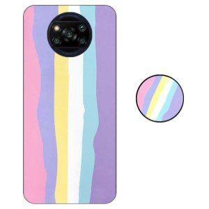 کاور گوشی شیائومی POCO X3 مدل imd طرح رنگین کمانی پاستیلی به همراه پاپ سوکت ست