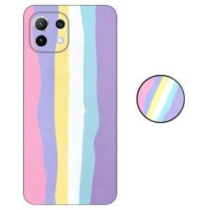کاور گوشی شیائومی MI 11 Lite مدل imd طرح رنگین کمانی پاستیلی به همراه پاپ سوکت ست (محافظ لنزدار)