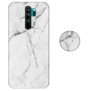 قاب ماربل IMD گوشی شیائومی ردمی نوت 8 پرو طرح سنگی مرمر سفید به همراه پاپ سوکت ست