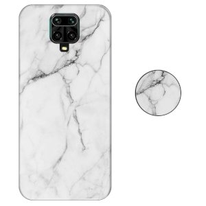 قاب ماربل IMD گوشی شیائومی ردمی نوت 9 اس و 9 پرو طرح سنگی مرمر سفید به همراه پاپ سوکت ست