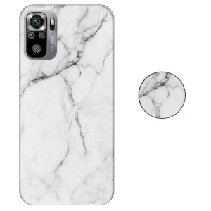 قاب ماربل IMD گوشی شیائومی ردمی نوت 10 اس و فورجی طرح سنگی مرمر سفید به همراه پاپ سوکت ست