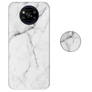 قاب ماربل IMD گوشی شیائومی پوکو ایکس 3 طرح سنگی مرمر سفید به همراه پاپ سوکت ست
