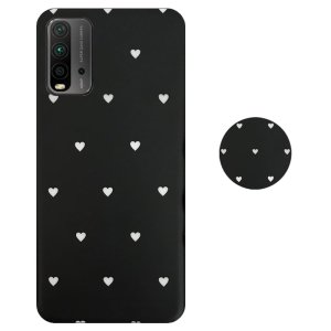 قاب گوشی Xiaomi Redmi 9T مدل آی ام دی لاولی طرح قلب مشکی به همراه پاپ سوکت