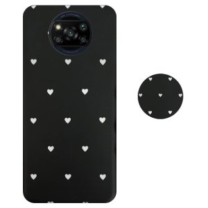 قاب گوشی Xiaomi POCO X3 nfc/pro مدل آی ام دی لاولی طرح قلب مشکی به همراه پاپ سوکت