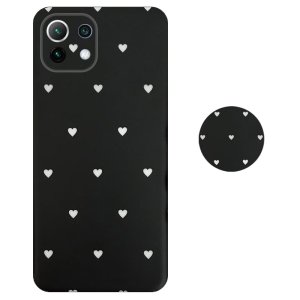 قاب گوشی Xiaomi MI 11 Lite مدل آی ام دی لاولی طرح قلب مشکی به همراه پاپ سوکت