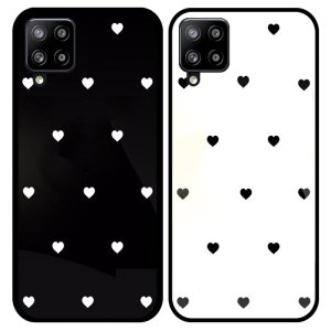 قاب پشت گلس لاولی مناسب برای گوشی Samsung Galaxy A22 4G همراه با بند آویز چرم طرح قلبی (محافظ لنزدار)