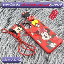 کاور دخترانه فانتزی طرح مینی موس مناسب برای گوشی Samsung Galaxy A32 4G همراه با ست پام پام و پاپ سوکت عروسکی سیلیکونی Disney Mickey Mouse Cute Case