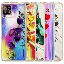 قاب گوشی دخترانه سامسونگ Samsung Galaxy A12 / M12 مدل ماربل پام پام زنجیردار