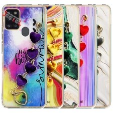 قاب گوشی دخترانه سامسونگ Samsung A21S مدل ماربل پام پام زنجیردار