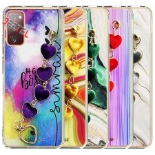 قاب گوشی دخترانه سامسونگ Samsung S20 FE مدل ماربل پام پام زنجیردار