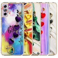 قاب گوشی دخترانه سامسونگ Samsung S21 FE مدل ماربل پام پام زنجیردار