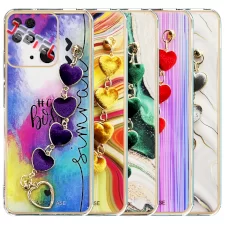 قاب گوشی دخترانه شیائومی Xiaomi Redmi 10C / Poco C40  مدل ماربل پام پام زنجیردار