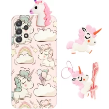 قاب فانتزی عروسکی دخترانه  Samsung Galaxy A53 5G مدل اسب تک شاخ به همراه بند آویز و پاپ سوکت