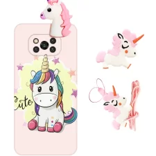 قاب فانتزی عروسکی دخترانه Xiaomi Poco X3 (NFC/Pro) مدل یونیکورن به همراه بند آویز و پاپ سوکت