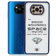 قاب اورجینال الکتروپلیتینگ Xiaomi Poco X3 Pro مدل دور طلایی پشت شفاف