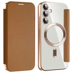 کیف چرمی مگ سیف دار برای Samsung Galaxy S23 FE طرح الکتروپلیتینگ محافظ لنز