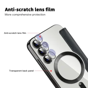 کیف چرمی مگ سیف دار برای Samsung Galaxy S23 FE طرح الکتروپلیتینگ محافظ لنز
