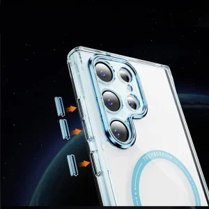 قاب ژله ای مگ سیف دار گوشی Samsung Galaxy S24 Ultra مدل محافظ لنزدار دکمه فلزی