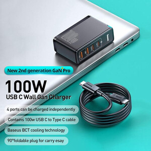 شارژر دیواری باسئوس مدل GaN2 Pro 100W به همراه کابل تبدیل USB-C