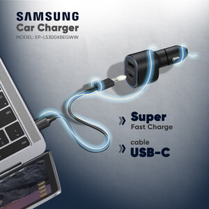 شارژر فندکی سامسونگ مدل دو پورت به همراه کابل تبدیل USB-C