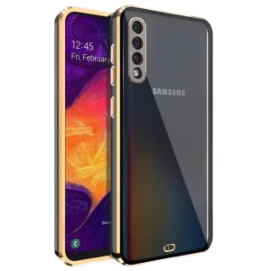 قاب اورجینال الکتروپلیتینگ Samsung Galaxy A70 / A70S مدل دور طلایی پشت شفاف