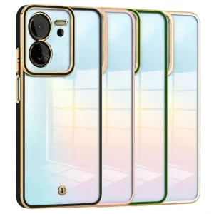 قاب اورجینال الکتروپلیتینگ Xiaomi 13T / 13T Pro مدل دور طلایی پشت شفاف