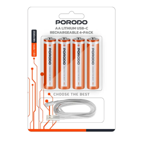 باتری قلمی قابل شارژر پورودو Porodo AA Lithium USB-C Rechargeable 4-Pack