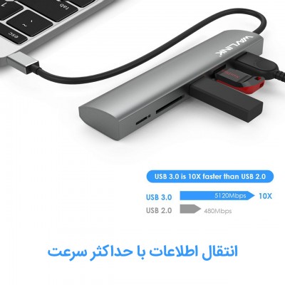 هاب ویولینک ۵ پورت USB 3.0 با اتصال USB-C مدل WL-UH3047RC