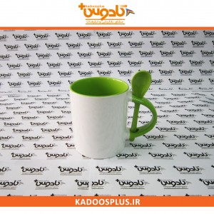 ماگ دسته رنگی با قاشق سرامیکی
