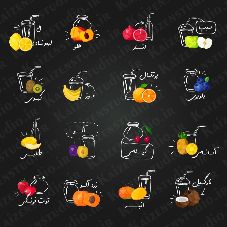 پک تصویرسازی وکتور مدل میوه و آبمیوه Fruit Juice