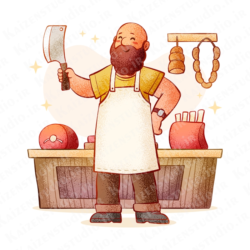 طرح وکتور لایه باز تصویرسازی کودک مدل قصاب Butcher