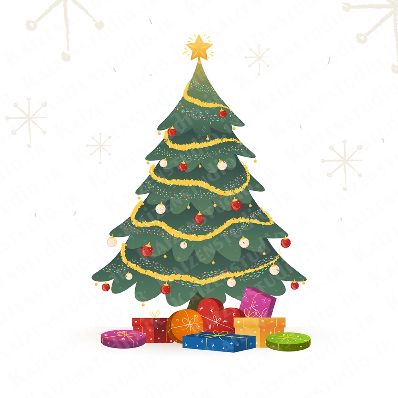طرح وکتور لایه باز تصویرسازی مدل درخت کریسمس ۱ Christmas Tree