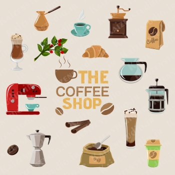 پک تصویرسازی وکتور مدل کافی شاپ Coffee Shop