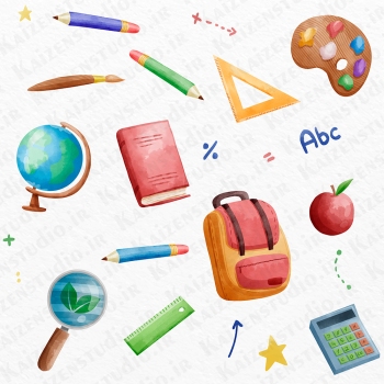 پک آیکون تصویرسازی شده آبرنگی مدل مدرسه Watercolor School Vector Pack