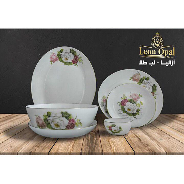 سرويس ٢٦ پارچه لئون اپال (مقصود) لب طلا قالب گرد مدل آزالیا