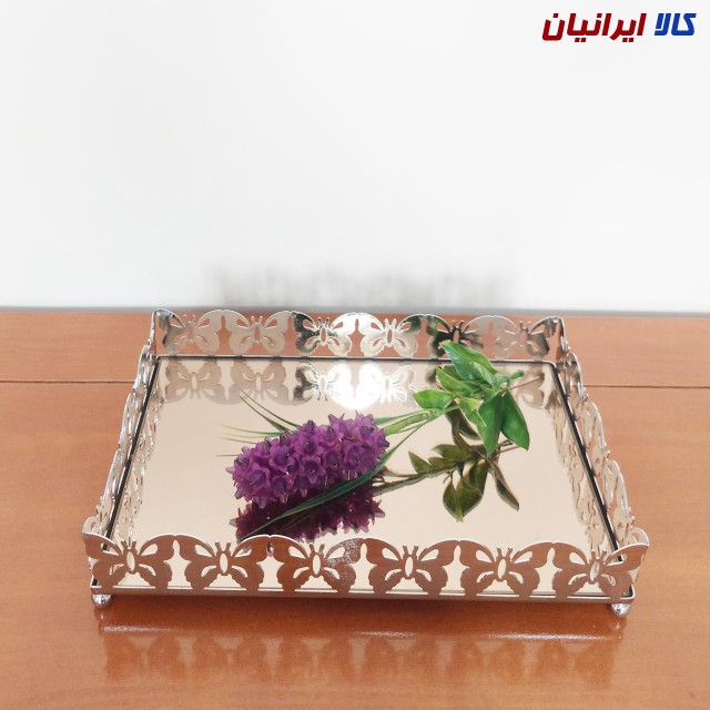 سینی کف آینه‌ای مستطیل نقره‌ای