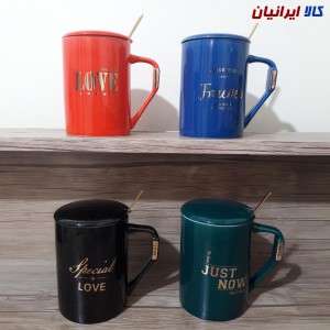 ماگ درب دار با قاشق طلایی مدرن