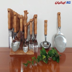 سرویس قاشق و چنگال استند دار 39 پارچه طرح چوب
