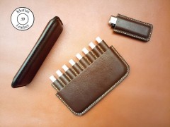 کیف سیگار چرم طبیعی ظرفیت هشت نخ به همراه فندک