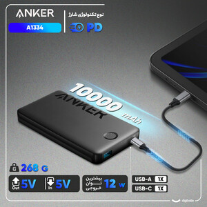 پاوربانک 12 وات انکر مدلANKER A1334 ظرفیت 10000 میلی آمپر