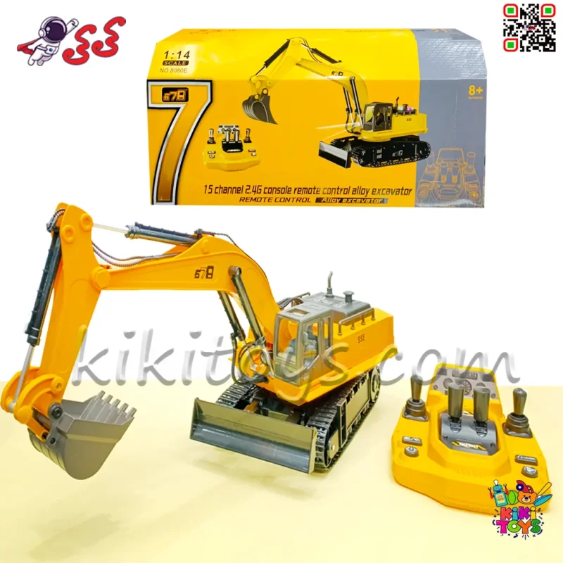بیل مکانیکی اسباب‌بازی کنترلی 15 کاناله با بیل فلزی، چرخ زنجیری و باتری شارژی مدل 8080E