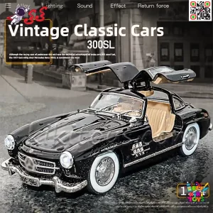 نمای نزدیک ماکت فلزی Mercedes-Benz 300 SL با جزئیات بدنه واقعی