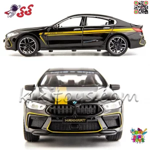 تصویر جانبی ماکت BMW M8 فلزی با رنگ مشکی و سفید براق