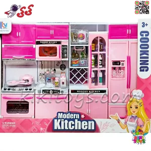 آشپزخانه اسباب‌بازی کودک ۴ تکه صورتی – شامل یخچال، اجاق، سینک و لوازم آشپزی Modern Kitchen