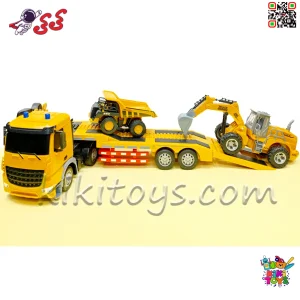 بیل مکانیکی و کامیون معدن زرد رنگ همراه تریلی اسباب بازی مهندسی با قابلیت جدا شدن