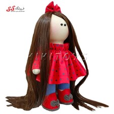 عروسک روسی دختر دست دوز قرمز  خال مشکی کی کی 16 KIKI DOLLS