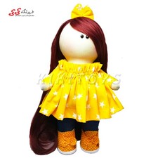 عروسک روسی دختر دست دوز  پاپیون زرد کی کی 16 KIKI DOLLS