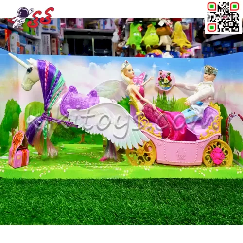 اسباب بازی دخترانه کالسکه با اسب و باربی شاهزاده و پرنسس