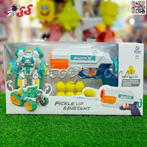 تفنگ اسباب بازی دوکاره  تیر اسفنجی + آب پاش و ربات تبدیل شونده Shoot gun 64856